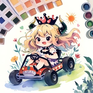 Bowsette,Kart,Children's Illustration Style,watercolor \(medium\)