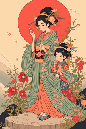 Japanese goddess,little girl,vignette illustration,niji style