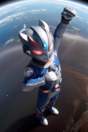 masterpiece,4K,best quality,(ultraman),(ultraman focus),(360 degrees photo to tiny planet),((from above)),360picture,((little planet)),concept art,(standing on the planet),dynamic pose,(make a fist),(round planet),((universe background)),star,holding a planet,((tiny planet)),white gloves,highly,space,(right hand raised high),left hand on waist,