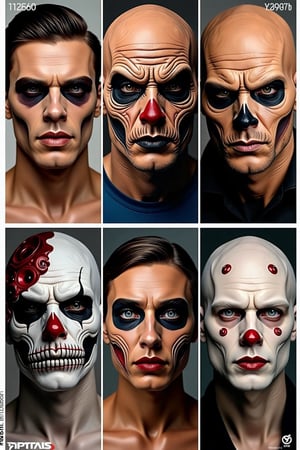 A character sheet showing six faces.
BREAK
Each Face shows a different style of halloween make up from very mild to very scary.  
BREAK
Extremely detailed, high-quality, hyper-realistic, masterpiece photography. very realistic. In frame, full length image, vibrant colors, sharp focus, depth of field, 32k photo, HDR, professional lighting, taken with Canon EOS R5, 75mm lens, soft focus, Professional Photoshoot Quality.,photorealistic,Halloween makeup