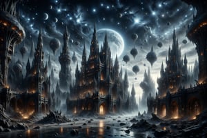 a stunning and detailed matte painting of the palace of stars, with crystal towers, living constellations, and stellar creatures, surreal architecture inspired by Antoni Gaudí and H.R. Giger, masterpiece!!!, celestial, detailed, mystical, cosmic, immersive atmosphere, intricate details, spiritual connection, fantasy realism, stellar lighting