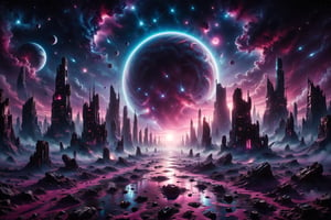 photo of Space-themed Hyperrealistic art cinematic photo neonpunk style ethereal fantasy concept art of. magnificent, celestial, ethereal, painterly, epic, majestic, magical, fantasy art, cover art, dreamy. cyberpunk, vaporwave, neon, vibes, vibrant, stunningly beautiful, crisp, detailed, sleek, ultramodern, magenta highlights, dark purple shadows, high contrast, cinematic, ultra detailed, intricate, professional 4k, highly detailed. Extremely high-resolution details, photographic, realism pushed to extreme, fine texture, incredibly lifelike. Cosmic, celestial, stars, galaxies, nebulas, planets, science fiction, highly detailed. High dynamic range, vivid, rich details, clear shadows and highlights, realistic, intense, enhanced contrast, highly detailed.