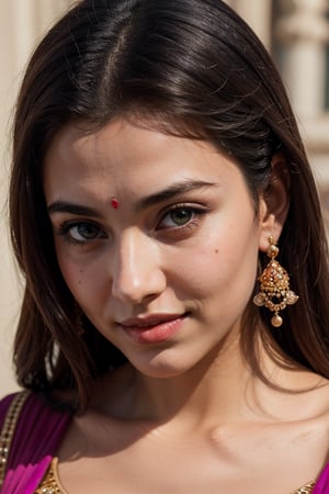 (best quality, 4k, 8k, highres, masterpiece:1.2), ultra-detailed, (realistic, photorealistic, photo-realistic:1.37), portrait, beautiful detailed eyes, beautiful detailed lips, extremely detailed eyes and face, longeyelashes, long hair, detailed jewelry, vivid colors, smile, traditional Indian attire, night, expressive eyes inspired by Aishwarya Rai, captivating lips inspired by Katrina Kaif, elegant figure inspired by Disha Patani, luxurious hair inspired by Kangana Ranaut, poised body inspired by Sunny Leone, earrings, (detailed traditional jewelry:1.5), nose, chin, and smile inspired by Gayatri Joshi