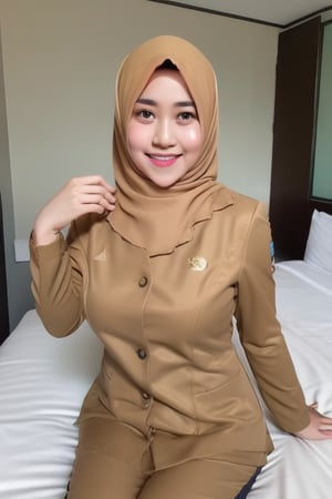 Prompt: indonesian woman wearing hijab pns, chubby face, beautiful woman, big breast, curvy body, chubby body, full body, pns suit tight, on the bed in the room hotel,Negative prompt: EasyNegative,Steps: 20,Sampler: Euler a,KSampler: euler_ancestral,Schedule: normal,CFG scale: 7,Seed: 0,Size: 512x768,VAE: None,Denoising strength: 0,Clip skip: 2,Model: MikasMix_v2,LoRA: IndoHijab_v1