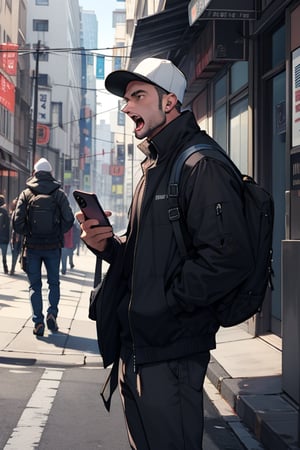 a man yelling at his phone 