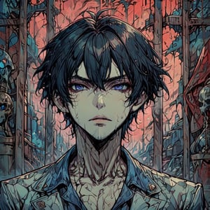 Highly Detailed, High Quality, Masterpiece, Beautiful, Dominant, Dark Fantasy, Anime, 80Style, Only One, portrait,Dark Manga of, Boy, OnlyBoy, AnimeBoy