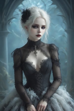 (Fractal Art: 1.3), (Colorful Colors), White Elegance, A morbid beauty in a Gothic oufit, melancholy expression,goth person,DonMM4g1cXL,Sketch