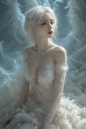 (Fractal Art: 1.3), (Colorful Colors), White Elegance, A morbid beauty in a Gothic oufit, melancholy expression,goth person,DonMM4g1cXL,Sketch