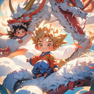 goku, chibi, aged down, child, dragon, male child, eastern dragon