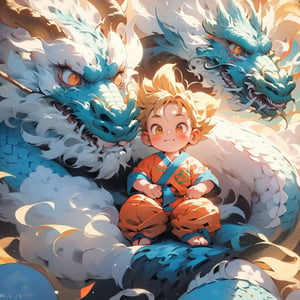 goku, chibi, aged down, child, dragon, male child, eastern dragon