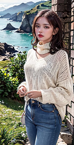 "Generate an image of a Spanish woman from the Basque country in the north, radiating beauty and strength, set against the picturesque backdrop of the rugged coastline or verdant hills of the Basque region. Adorn her with a warm and inviting smile that reflects the hospitality and resilience of Basque culture. Dress her in elegant yet practical attire that reflects the region's maritime heritage and mountainous terrain, whether it's a comfortable sweater paired with jeans or a stylish dress that captures the essence of Basque fashion. Let her hair flow freely in the breeze or styled in loose waves, echoing the untamed beauty of the Basque landscape. Adorn her with accessories that reflect her connection to the land and sea, such as a handcrafted necklace made from local materials or a scarf adorned with traditional Basque patterns. Set the scene against the breathtaking backdrop of the Basque countryside or coastline, with its dramatic cliffs, lush greenery, and charming villages nestled against the rugged terrain. Capture the spirit of her independence and resilience, inviting viewers to experience the natural beauty and cultural richness of the Basque country through her eyes.",best quality,masterpiece,the girl take off clothes and hold it,high quality 