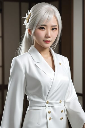 Hizuki, white_hair,elegant clothes ,Extremely Realistic