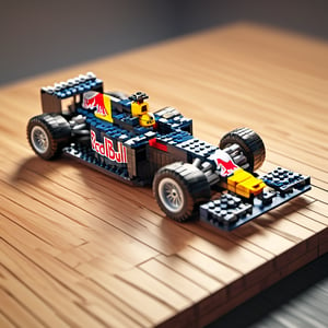  F1 team Red Bull Racing  F1 car on wooden surface,lego, professionally color graded