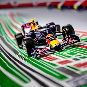 Scalectrix slot car F1 team Red Bull Racing  F1 car on Scalectrix track, professionally color graded