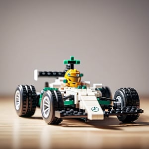  F1 team Mercedes F1 car on wooden surface,lego, professionally color graded