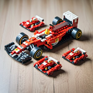  F1 team Ferrari  F1 car on wooden surface,lego, professionally color graded