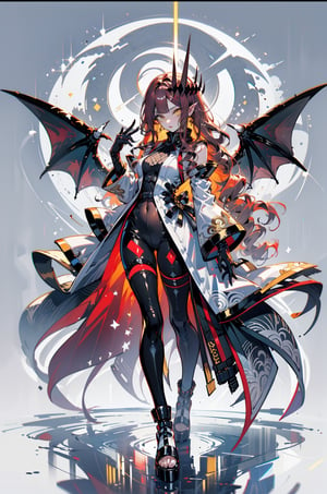 (Full Body), a beautiful woman,(white clothes),her hands behind her back,chest raised, white_background,a group of dragons flying behind her, wearing shabby sexy clothes. ///(yellow eyes), big breasts, 4k, best quality, masterpiece, (eyeliner, eye shadow, black lipstick), (glossy lips), ((golden hair)), bangs, ((long hair ), (straight hair: 1.4), perfect hands, , masterpiece, super detailed image, perfect image unfolded in 8k resolution, professional, HDR, high resolution, best lighting , extremely detailed