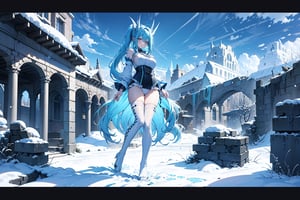  ((wider view:1.8)),full body,8k,white dragon,dragonoid girl,  Standing amidst the ruins, with a massive snow-capped mountain in the distance, a dragon soars in the sky,waist-long hair, knee-length hair, wavy hair, side ponytail, bun head, light blue pajamas, light green pattern, white pattern, one-leg stockings, high heels, light Long blue hair, long hair, mixed blue, green and purple hair, clear limbs, clear fingers, standing pose,ancient European architectural style

 ///ultra sharp, masterpiece, best quality, aesthetic, Glamour, High quality, Masterpiece, Best quality, HD, Extremely detailed, voluminetric lighting,High resolution, good detail, bright colors,rgbcolor,