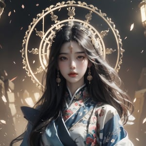 RWA photo, best quality, masterpiece, 8K resolution, Chinese beautiful teen girl, exquisite facial features, wearing white ancient Chinese hanfu,  (black long straight hair flowing down), ((yellow eyes)), close up portrait, wide angle, surreal style, illustration, perfect figure, cinematic texture, soft colors, exquisite details and textures, divine presence, vivid color reflections