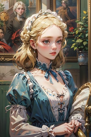 1 girl, solo, blonde curly long hair, blue eyes, Victorian beauty, by Raphael, masterpiece, Renaissance,