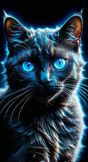 🐈
Black cat with blue eyes: squinted one eye: black background. white neon backlight. grunge.
in the style Dave McKean