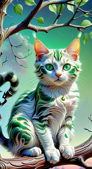 🐈
a cat with green eyes sits on a tree branch, computer art, digital painting, surrealism + fantasy. in the style of Cyril Ronaldo.