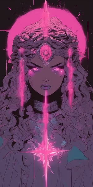 MSTA is the goddess of revenge and punishment in Slavic mythology. Daughter of Morena and Koshchei.
naive + grunge comics + dark fantasy + laser lightning + shiny graphics + opal scattering + laser splashes + white neon. composition in the style of David Taylor