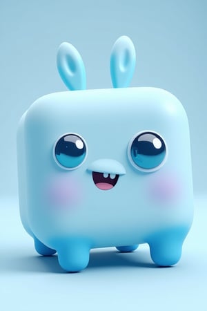 A light blue cube mascot TenTen with two blue eyes and four foots.,illustrationsd_01,3d render