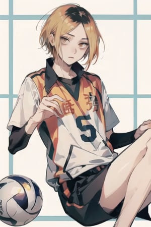 Masterpiece, good quality, without deformities, Kenma, kenma from haikyuu, looking forward and at the viewer, with a ball in his hands resting on his chest,kozume kenma,male focus