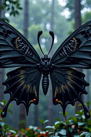 A Large Venomous Butterfly Spreads Its Wings, Its Enlarged Body Shrouded in Dark, Ominous Shades, Showcasing Detailed Voxel Art Patterns That Echo the Sinister Beauty of a Deadly Poisonous Creature.