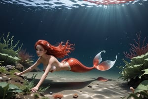 Suggestion:
a seamless pattern of aquatic plants, seaweed and seagrass in front of two red and white Japanese fighting fish, beautiful mermaid , beautiful light, subtle color gradation, small depth of field, charming light