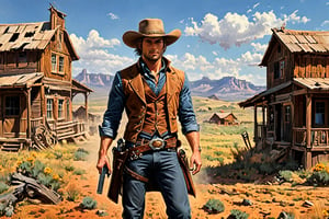 


Cowboy gunfight, tense gunfight, one person dead, one person injured in a Western village.
, (((shotting)))side view, ((Cowboy prairie background)), full body portrait, (handgun);1.1, (pistol), sexy, beautiful, enchanting, concept art, highly detailed, artstation , behavior, deviant, inspired by innocent manga, inspired by concept art Castelvania, trends, Jack Sorenson, , Ultra realistic, Kodak 8K Gold Shot
,digital painting