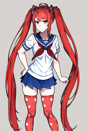 OsanaNajimi, twintails,serafuku, red neckerchief, blue skirt, polka dot legwear,Yandere Simulator Style 