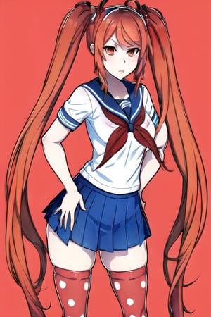 OsanaNajimi, twintails,serafuku, red neckerchief, blue skirt, polka dot legwear,Yandere Simulator Style 