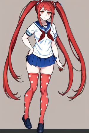 OsanaNajimi, twintails,serafuku, red neckerchief, blue skirt, polka dot legwear,Yandere Simulator Style 