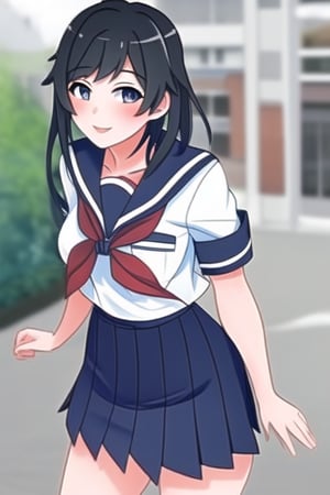 1Girl, Solo, school uniform, smile,Yandere Simulator Style 