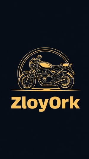 Logo badge. Design a modern and sleek logo that features a motorcycle at its core. The motorcycle should be stylized and dynamic, capturing the essence of speed and adventure. Surround the motorcycle with an elegant golden frame that highlights its form. Below or integrated with the motorcycle, incorporate the text 'ZloyOrk' in a bold and stylish font that complements the overall design. The color scheme should resonate with luxury, using gold prominently, along with contrasting colors to enhance the visual appeal