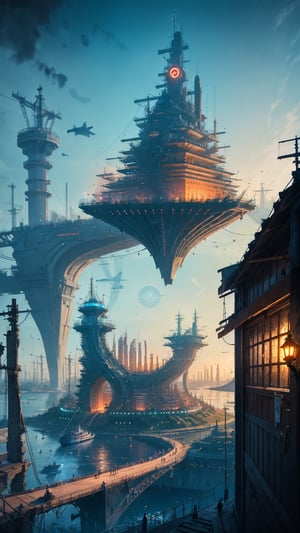 masterpiece, best quality, ultra-detailed, illustration, A bustling port city in medieval times, fantasy, architecture