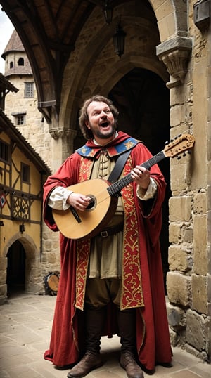 In the grand amphitheater of a medieval town, the YouTube bard performs, a master of entertainment and knowledge. Clad in a vibrant cloak adorned with symbols of various genres, from comedy to education. His lute is intricately carved, capable of producing a wide range of melodies that captivate his audience. The bard’s eyes sparkle with enthusiasm, reflecting the diverse stories and songs he shares. His voice is powerful and dynamic, able to convey the depth of a tragic ballad or the joy of a comedic skit. Around him, a crowd of all ages gathers, each person finding something that resonates with them in his performances. This bard embodies the role of YouTube in medieval society, a versatile entertainer and educator whose vast repertoire offers something for everyone, where every performance is a journey of discovery and delight.