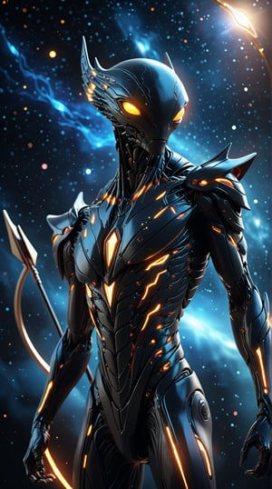 dynamic shot, dynamic pose.

An alien creature with a sleek, elongated body that mimics the Amazon arrow stands poised. Its skin is a smooth, dark gradient, with the arrow symbol seamlessly integrated into its chest, symbolizing efficiency and speed. Its eyes are sharp, with a piercing glow that suggests intelligence and agility. The background is a dense, starry sky, with hints of cosmic trails and distant nebulas, reflecting Amazon’s vast logistics network. Bokeh effects add depth, scattering light particles throughout the scene. Glare and lens flare accentuate the alien's sleek form, while electric sparks and cinematic light bring dynamic energy. Particles swirl, adding a sense of motion and mystery.

Bokeh background, dynamic background

(best quality, 4K, 8K, high-resolution, masterpiece), ultra-detailed, realistic, photorealistic, intricate design, vibrant colors, detailed facial expression, otherworldly appearance, glowing elements, complex patterns, high contrast, dynamic lighting, cinematic composition, high detail, high resolution.