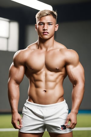 realistic Photography of  Male  as  handsome   German rugby players man flexing , masterpiece, best quality, 4k, studio light, soft, syahnk,half body , ton,big muscles,,photorealistic,syahnk, ,cute blond boy