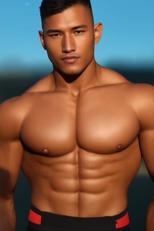 realistic, masterpiece, best quality, cinematic, dynamic lighting, soft shadow, highest detail, professional photography, detailed background, depth of field, insane details, intricate, aesthetic, detailed face, subsurface scattering, realistic hair, realistic eyes, 1boy, muscular, manly, (large pectorals:1), pectorals, abs, Portrait photo of a handsome  man in a worn jockstrap, sharp focus, photo by mark henderson, soft lighting, vibrant colors, looking at viewer, robot eyes,ollie,Syahnk