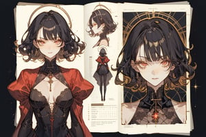 /quality masterpiece, best quality, masterpiece, best quality, ultra-detailed, 8K, High detailed, masterpiece, best quality, aesthetic, manhwa art style //character 1 female, young woman, beautiful eyes, detailed eyes, red eyes, iris, symmetrical eyes, sexy face, detailed body, black hair, short straight hair, straight hair, stern, emotionless, shining eyes, sharp eyes, long bands, beautiful face, beautiful eyes with eyes line, petite body, // white body, female,holographic detailed clothes, lace, lace clothes, aesthetic color, standing, black long tight dress, long dress, red light,glows, female character, three view drawing, front and back and side, (character sheet:1.4), (concept art:1.4), full body,art background, yoji shinkawa artstyle, Sci-fi world, futuristic concept art, gorgeous midjourney art design character sheet, mature vibe, long body, pretty face, beautiful color