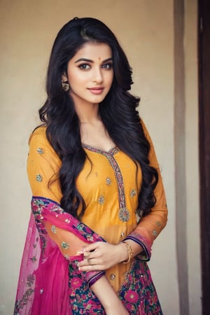 lovely cute young attractive teenage girl, 25 years old, cute, an Instagram model, long black_hair, colorful hair, winter, dacing, wear salwar kameez