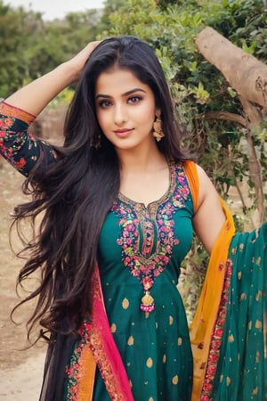 lovely hot cute young attractive teenage girl, 25 years old, cute, an Instagram model, long black_hair, colorful hair, winter, dacing, wear salwar kameez