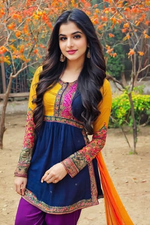 lovely cute young attractive teenage girl, 25 years old, cute, an Instagram model, long black_hair, colorful hair, winter, dacing, wear salwar kameez