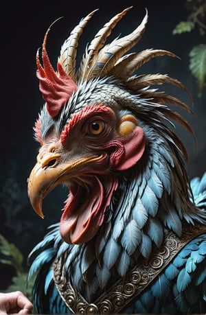 score_9, score_8_up, score_7_up, (sketch drawing),  Highly detailed fantasy art of the viewer patting the head of a very happy-looking rooster that has a long, scaly serpent's tail, Fine art style,Expressiveh,portrait art,dark, ,concept art, dark theme, pov hands,headpat