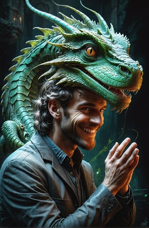 score_9, score_8_up, score_7_up, (sketch drawing),  Highly detailed fantasy art of the viewer patting the head of a very happy-looking basilisk, Fine art style,Expressiveh,portrait art,dark, ,concept art, dark theme, pov hands,headpat