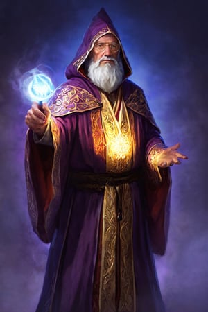 score_9, score_8_up, score_7_up, score_6_up, A stoic D&D wizard standing in a intimidating pose. Robed wizard, wielding a scroll and staff, glowing with divine energy, noble and courageous, intricate robe with magical motifs, calm and resolute expression, high fantasy, realistic