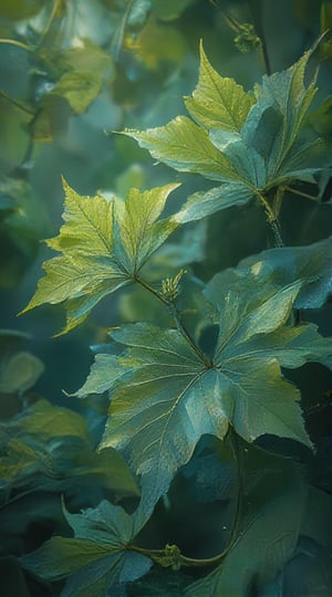 ginkgo leaves, close-up, realistic photo, macro photography, high contrast